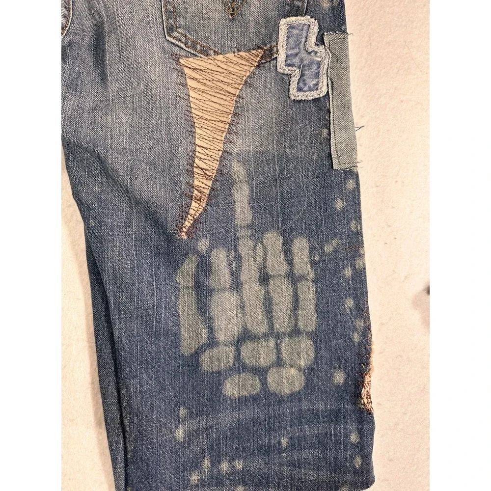 Levi's 514 Men's Slim Straight Blue Denim Cut-Off Shorts Distressed Patchwork
